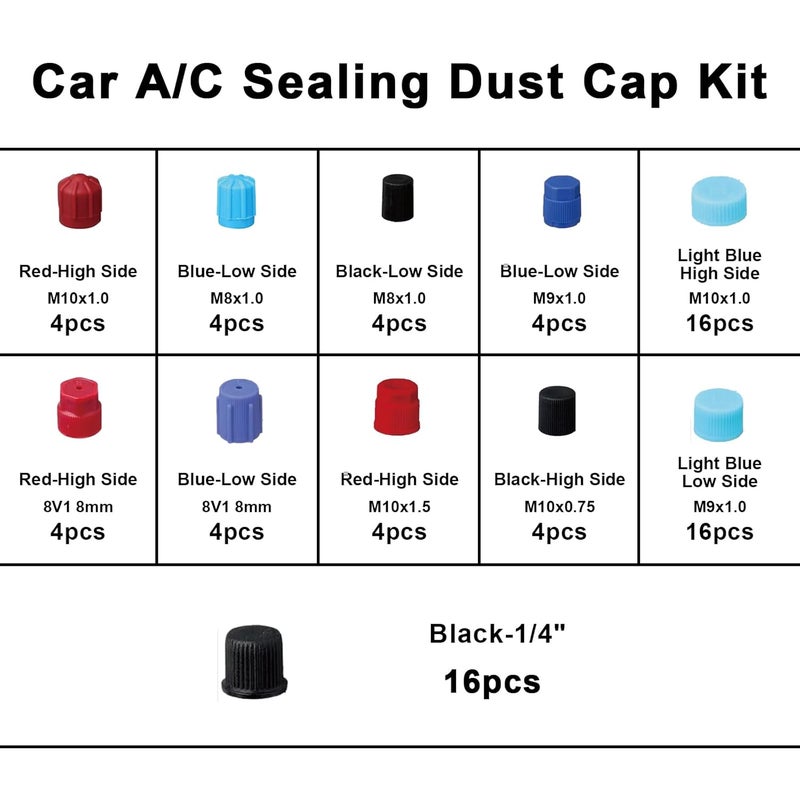 BUSY-CORNER 4 Set Car A/C Compressor Gasket Seals and Dust Cap, O-Ring Kit, Valve Core Kit with Remover Tool, R12 R134a Refrigeration Tire Valve Stem Cores, Car Air Conditioning Compressor Seals O-Ring (Red) - Image 2